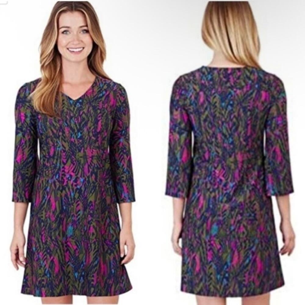 Jude Connally Sz L Abstract Feather Lexi Shift Dress Mini Length Stretchy
